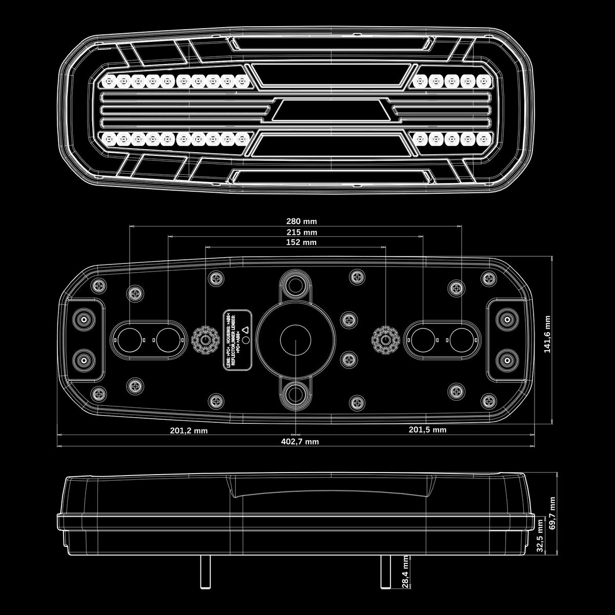 Strands Freedom Dark – Piloto trasero LED 400 mm 5 funciones