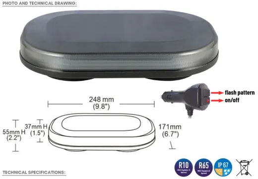 Barra de advertencia LED - Universal (248x171x37 mm, R10, R65)