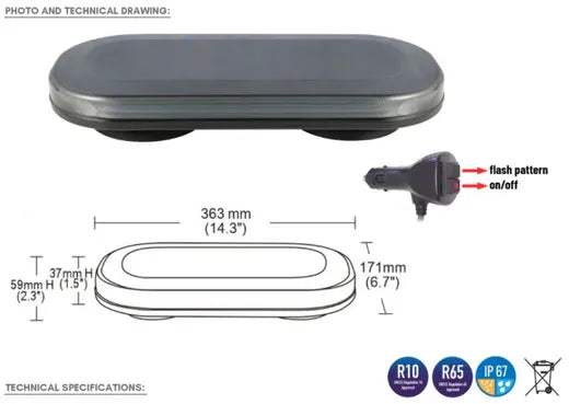 Barra de advertencia LED - Universal (363x171x37 mm, R10, R65)