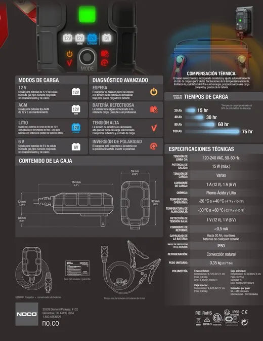 Cargador batería 6V/12V 1 amp