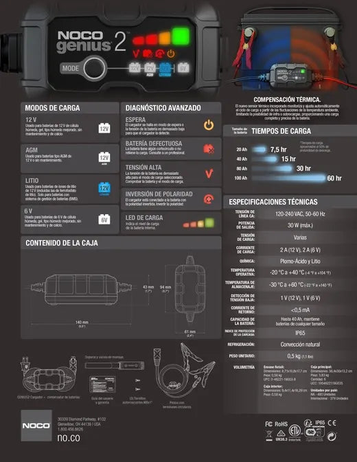 Cargador batería 6V/12V 2 amp