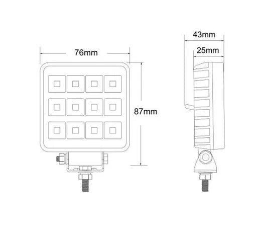 Faro de trabajo cuadrado - Universal (12 LEDs, con interruptor)