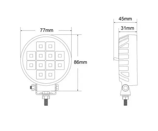 Faro de trabajo redondo - Universal (12 LEDs, con interruptor)