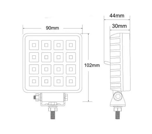 Faro de trabajo cuadrado - Universal (16 LEDs, con interruptor)