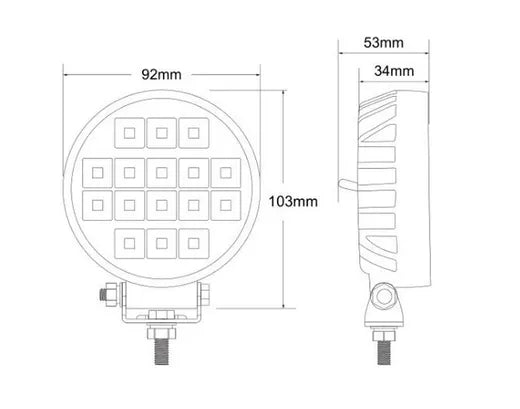 Faro de trabajo redondo - Universal (16 LEDs, con interruptor)