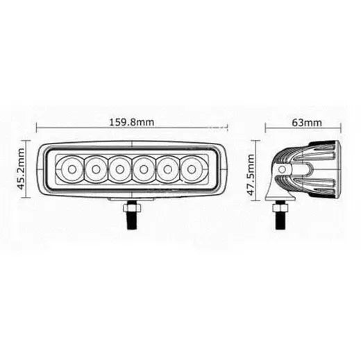 Faro de trabajo rectangular - Universal (6 LEDs)