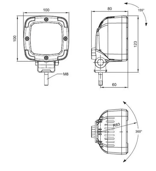 Faro de trabajo cuadrado - Universal (9 LEDs, homologado ADR)