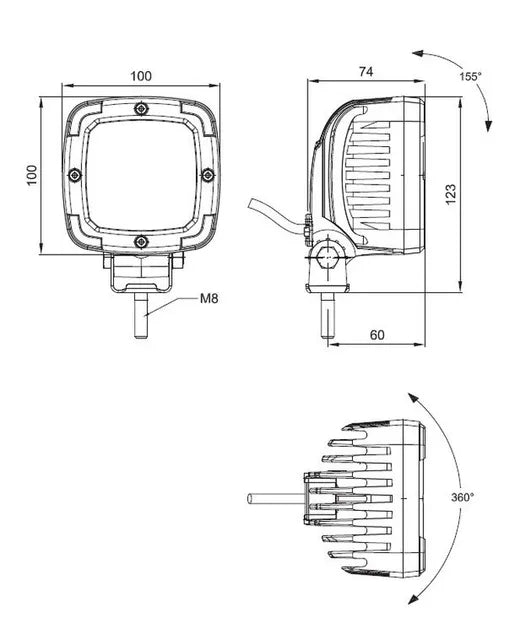 Faro de trabajo cuadrado - Universal (9 LEDs, homologado ADR)