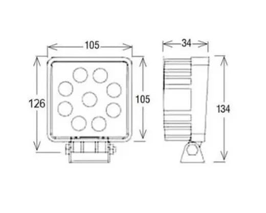 Faro de trabajo cuadrado - Universal (9 LEDs, 12-90V)