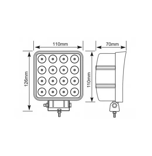 Faro de trabajo cuadrado - Universal (16 LEDs)