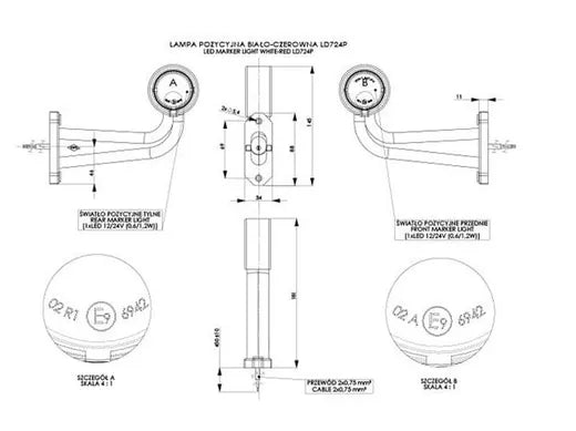 Luces de gálibo de contorno - Universal (blanco-rojo, derecha)