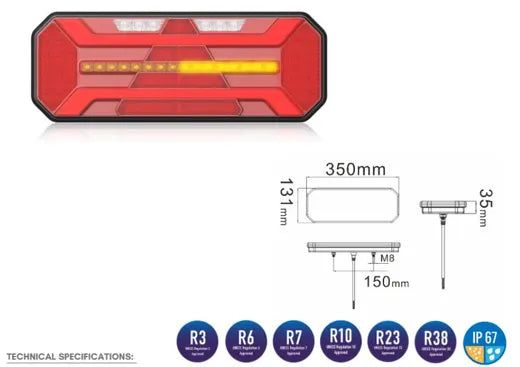 Piloto trasero LED derecho - Universal (con intermitente dinámico y triángulo)