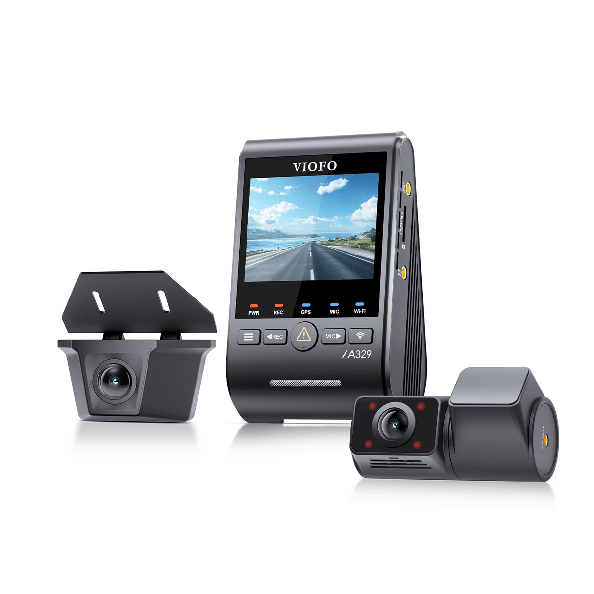 Viofo A329SW 3CH – Cámara 4K + trasera exterior estanca + cabina IR, Wi-Fi 6 y SSD